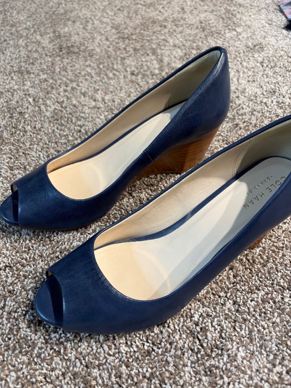 Cole Haan Sadie Navy Leather Peep Toe Shoe Size 7.5